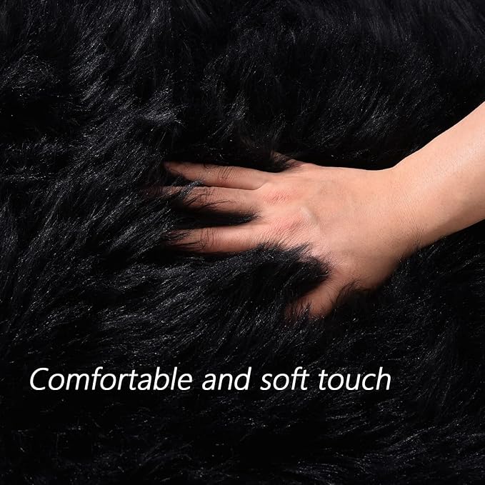 Latepis Rugs for Living Room Alfombras para Salas 5x8 Faux Sheepskin Black Fur Rug Fluffy Shag Plush Rugs for Bedroom Luxury Room Décor, Rectangle