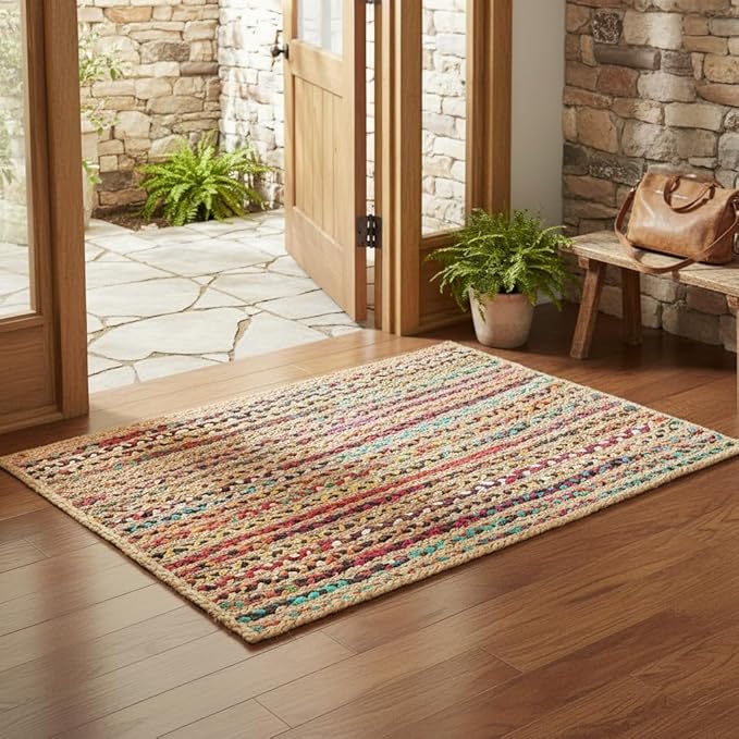REDEARTH · Jute Cotton Chindi Area Rug - 2'x3' Rectangular Rug, Handwoven, Non-Shedding, Soft & Durable – Multi Tones for Home Décor in Living Room, Dining Room, Bedroom