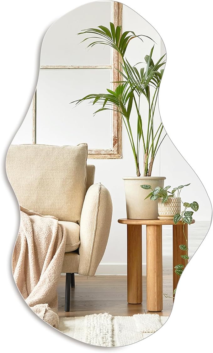 PERFNIQUE Irregular Wall Mirror Asymmetrical Mirror, 35''x21'' Decorative Modern Mirrors for Bathroom Bedroom Living Room Entryway, Cloud Frameless Mirror, Wall Mounted (35''x21'', Cloud)
