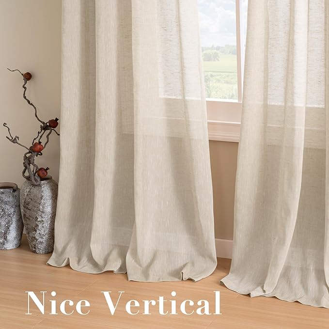 H.VERSAILTEX Linen Curtains Nickel Grommet Natural Linen Semi-Sheer Curtains 2 Panels Privacy Added Premium Soft Rich Material Drapes for Bedroom/Livingroom - 52x96 - Inch - Linen
