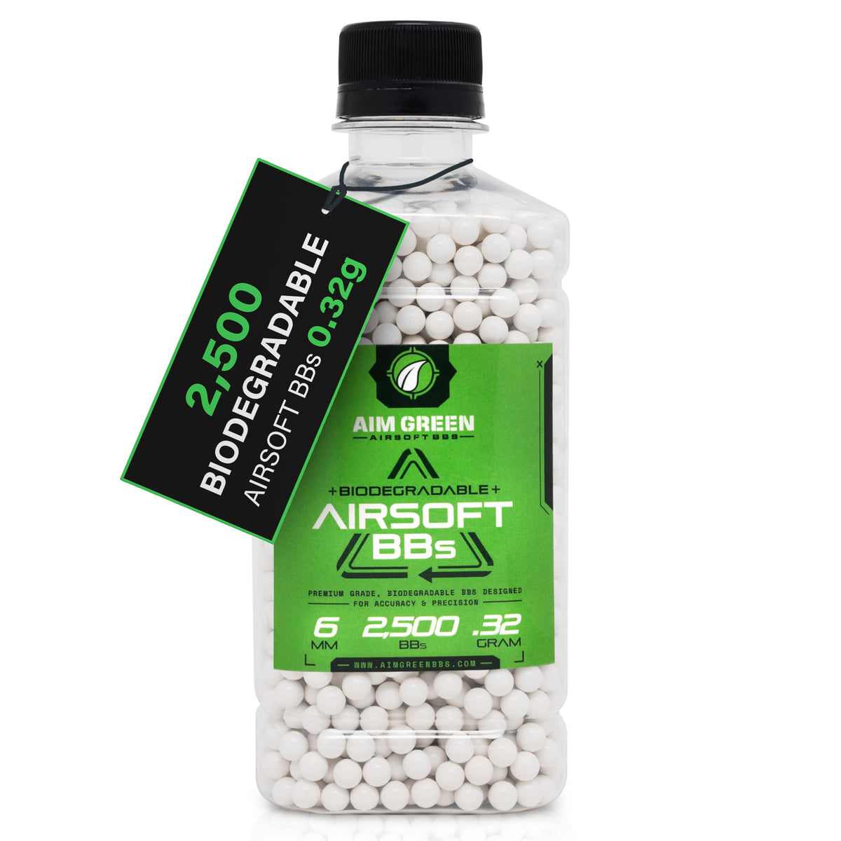 Aim Green Biodegradable Airsoft BBS, Premium-Grade 6mm Airsoft BBS, 20g, 25g, 32g, 36g, 40g, 2,500, 5,000, 10,000 Count
