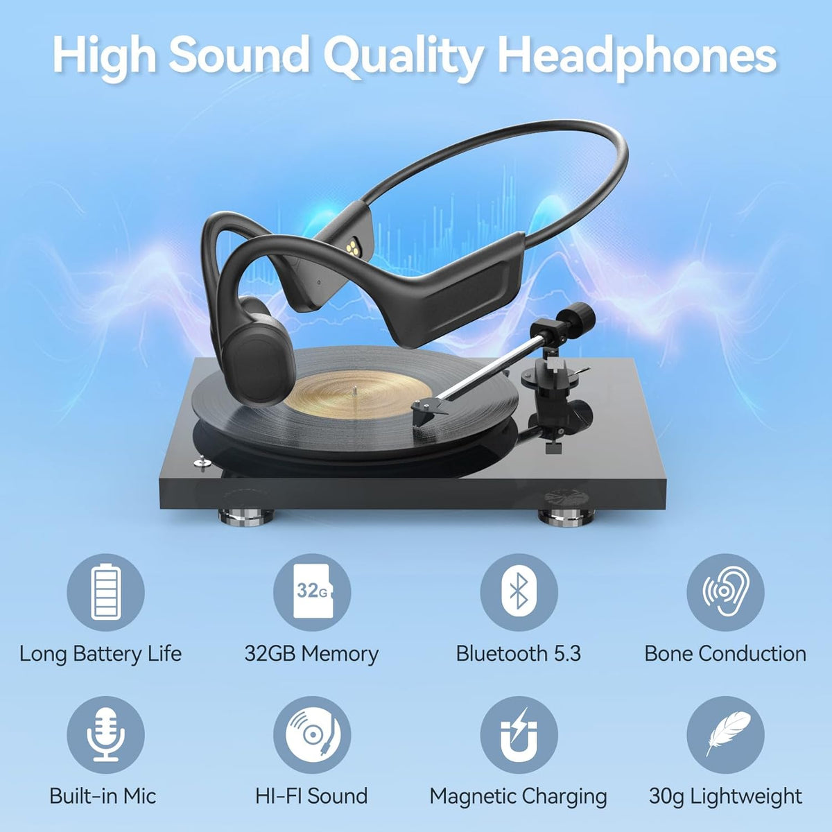Generic IP68 Swimming MP3 32G, 10Hr 5.3 Bone Conduction Headphones, Waterproof Open Ear Headphones with Microphones
