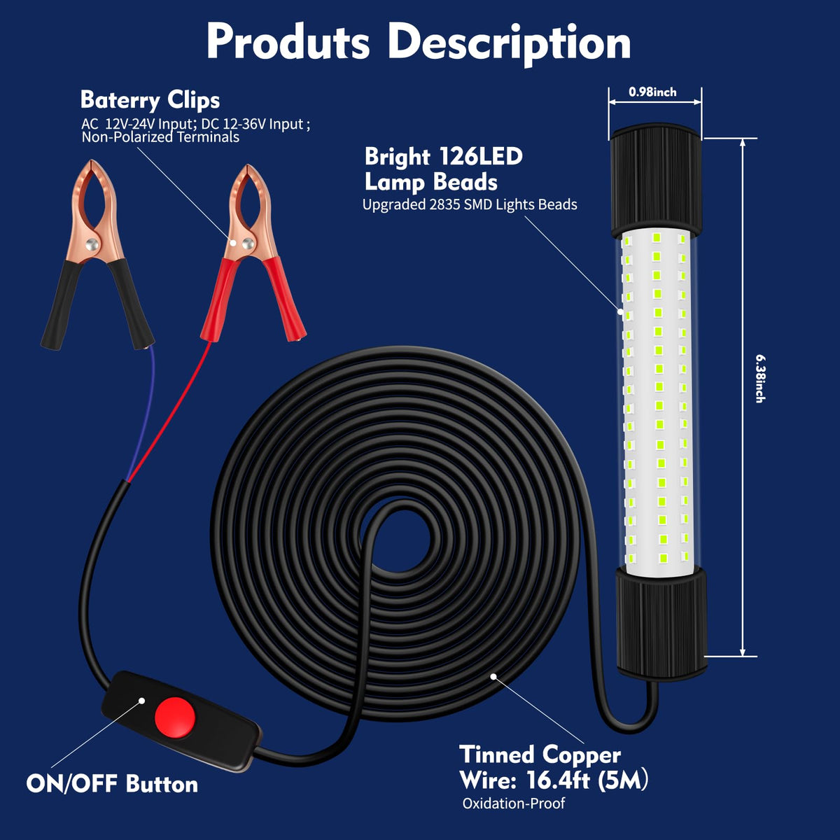 SeaShine IP68 Underwater Fishing Light, DC/AC 12-24V Green Fish Lights, 1300LM Night Underwater Lights 16FT Cable 13W Fish Light for Night Fishing Docks/Boats/Kayaks, Fresh & Salt Water