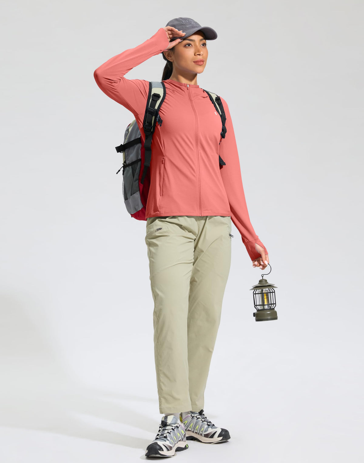 Soothfeel Women's UPF 50+ Sun Protection Hoodie Jacket Lightweight Long Sleeve Sun Shirt for Women with Pocket Hiking Outdoor(Coral, XS)