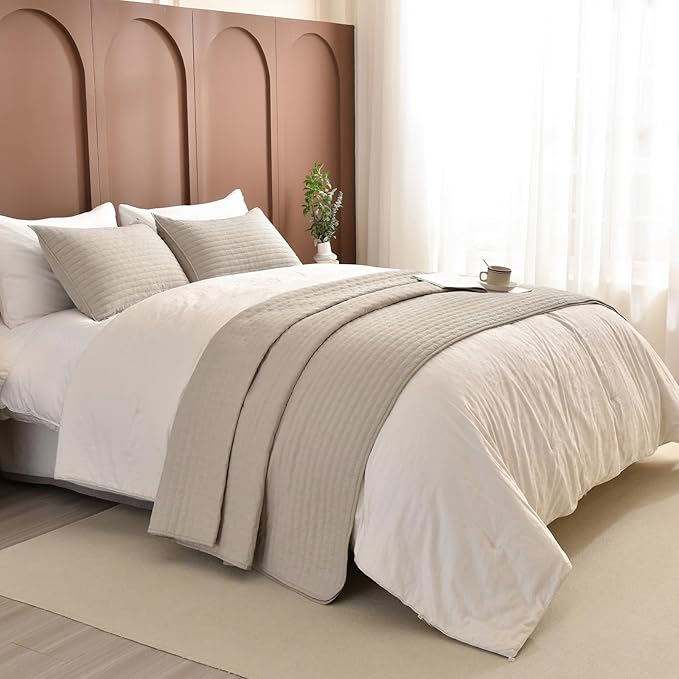 Sanracie Cal King Quilt Set 120"x120", 100% Cotton Linen Colored Oversized King Bedspread Coverlet Set Super Large Wide Lightweight Cozy Cloud Quilts Thin Comforter Bed Cover for All Season