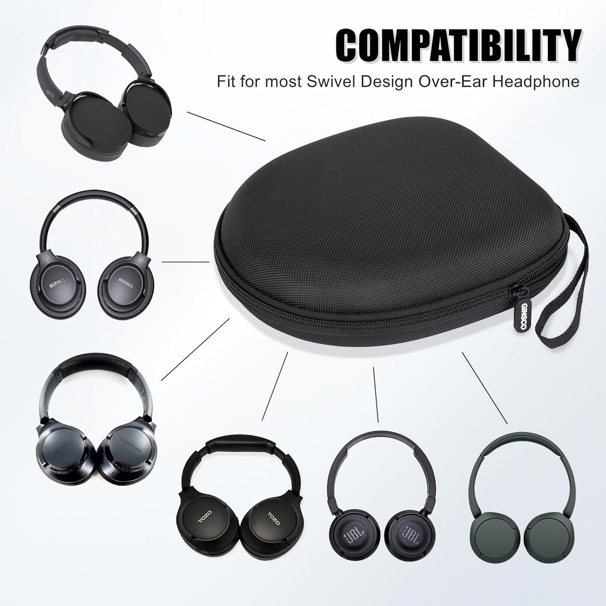 Ginsco 510BT 720BT, 720N/WH-CH520, Q20i/Q30 TOZO 1680D Universal Headphone Case Compatible with JBL Tune Sony WH-CH