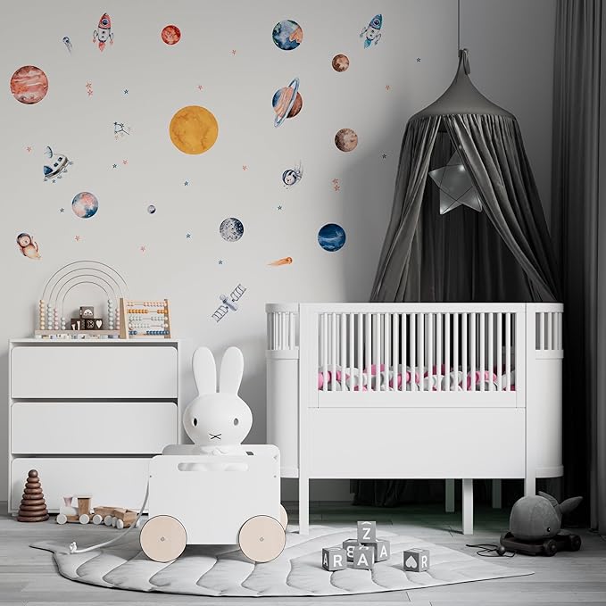 Solar System Wall Decals for Kids - Planets and Space Themed Wall Stickers by Lipastick - Peel and Stick Vinyl Decals for Boys and Girls Bedroom, Nursery, Playroom, Daycare - M Size