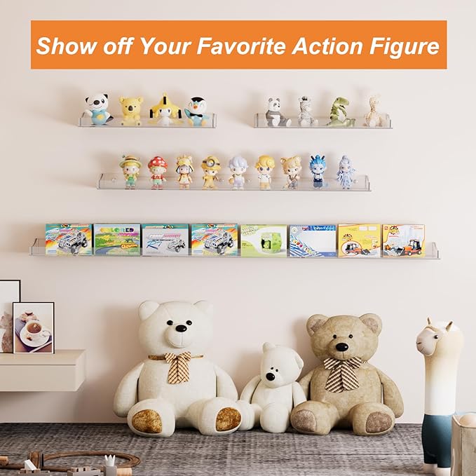 Acrylic Shelves for Bathroom, Clear Floating Shelves for Wall, Wall Organizer Suitable for Bathroom, Bedroom, and Living Room Storage for Make Up,Action Figure,Books -3 Pack
