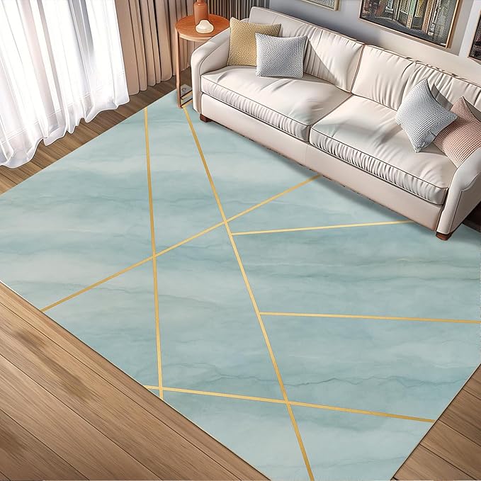 Minimalist Marble Rug - 5x8 Area Rug, Abstract Line Marble Rugs, Modern Geometric Outdoor Rugs, Washable & Non Slip Carpet Home Decor