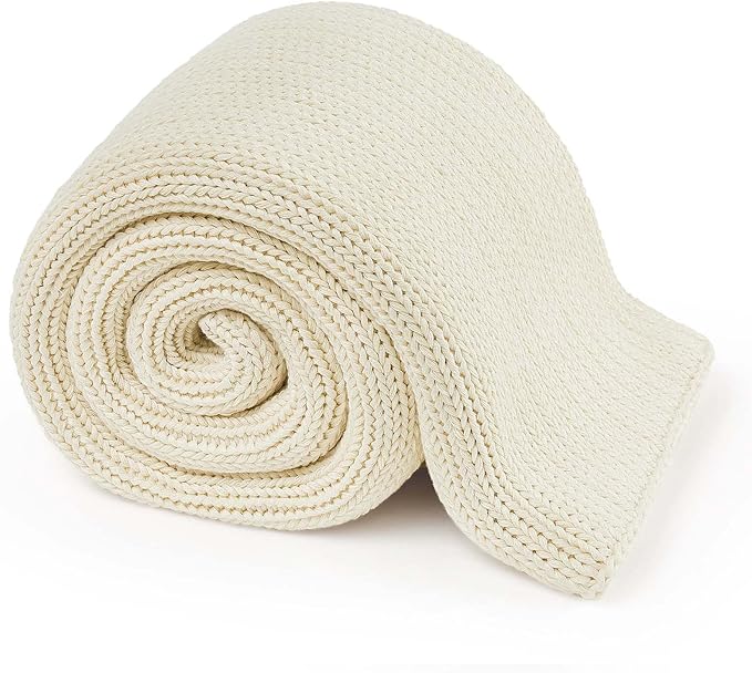Guohaoi Knitted Weighted Blanket Kids (Cream 50"x60" 7lbs) No Beads Cooling Heavy Blanket, Home Decor Breathable Chunky Knit Throw Blanket for All-Season Use