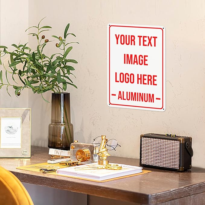 Generic Bulk Custom Aluminum Sign, Customized Personalized Metal Signs Add Text Logo Image For Garden Office Business Farm Home Bar Indoor Outdoor 8"x6", White