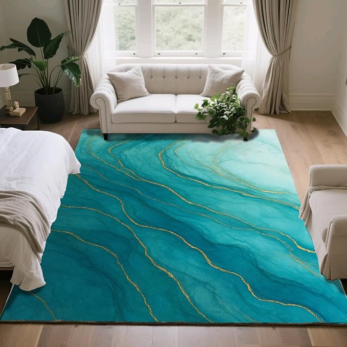 Luxury Marble Rug - 3x6 Runner Rug, Abstract MarbleAbstract Modern Bedside Rugs, Washable & Non Slip Carpet Home Decor