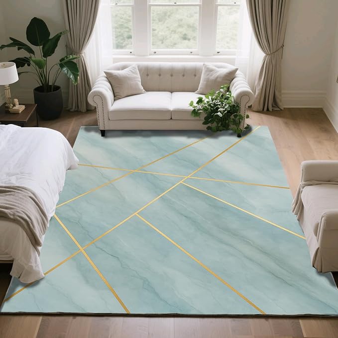 Minimalist Marble Rug - 5x7 Area Rugs, Abstract Line Marble Rug, Modern Geometric Bedroom Rugs, Washable & Non Slip Carpet Home Decor