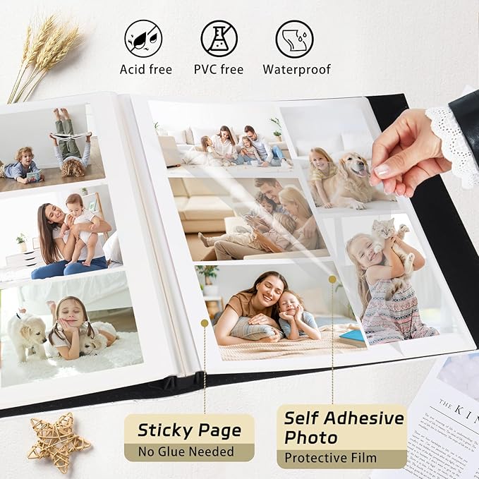 RECUTMS 60 Pages DIY Scrap book Photo Album 4x6 5x7 8x10 Pictures PU Leather Cover Wedding Self Adhesive Photo Album Baby Picture Book Family Pictures of Any Size Scrapbook Album(White)