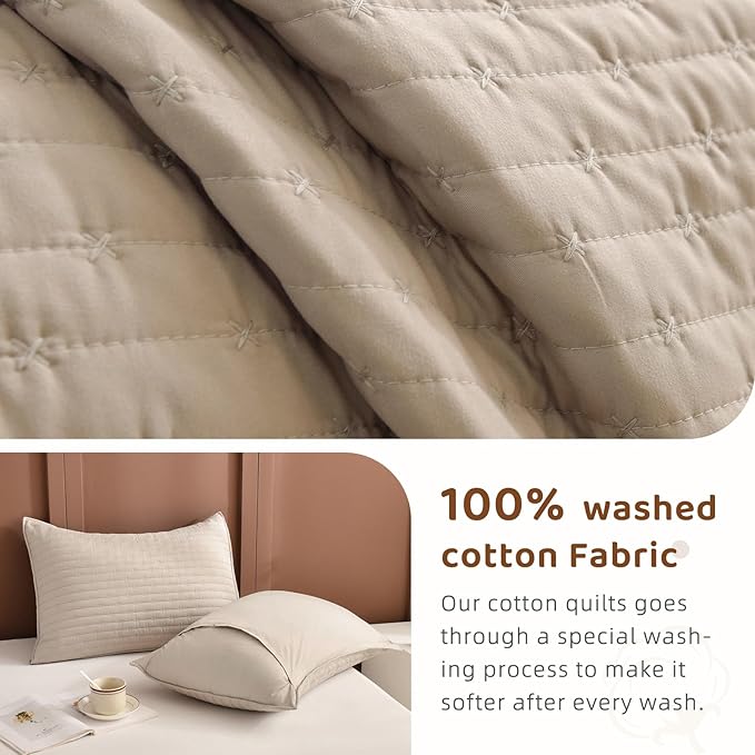 Sanracie Cal King Quilt Set 120"x120", 100% Cotton Linen Colored Oversized King Bedspread Coverlet Set Super Large Wide Lightweight Cozy Cloud Quilts Thin Comforter Bed Cover for All Season