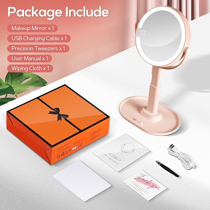 B Beauty Planet Makeup Mirror with Lights, Lighted Magnifying Mirror 30X with 3 Lighting and Adjustable Brightness, 2-Sided Height Adjustable Vanity Mirror for Bathroom, Gifts for Women Pink