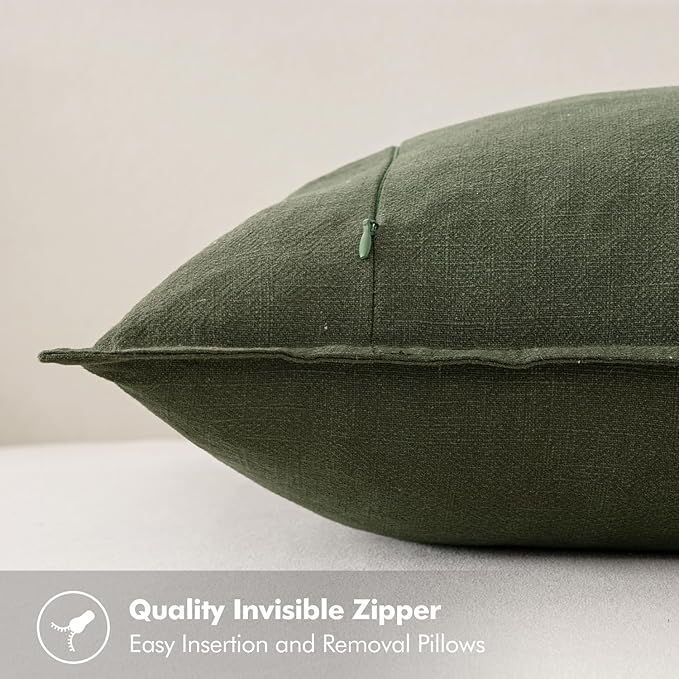 MIULEE Decorative Linen Pillow Covers 16x16 Inch Dark Olive Green Boho Farmhouse Neutral Spring Couch Throw Pillows for Bed Pack of 2 Accent Modern Pillowcase Sofa Livingroom Home Decor