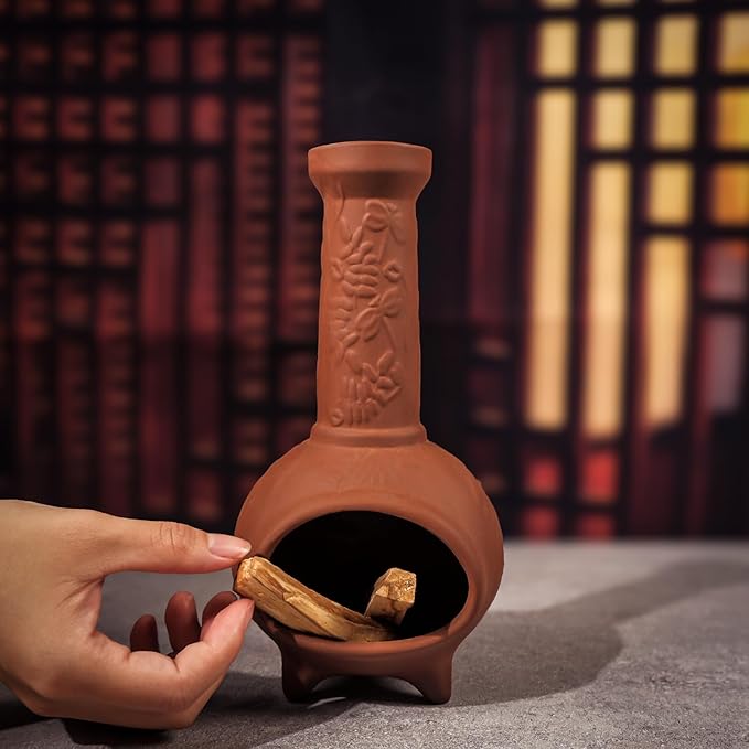 Handmade Terracotta Palo Santo Holder & Mini Chiminea Incense Dish-Elegant Cone Burner for Palo Santo Sticks & Sage-Ideal for Energy Cleansing, Yoga, Meditation,Zen,Altar Decor & Aromatherapy
