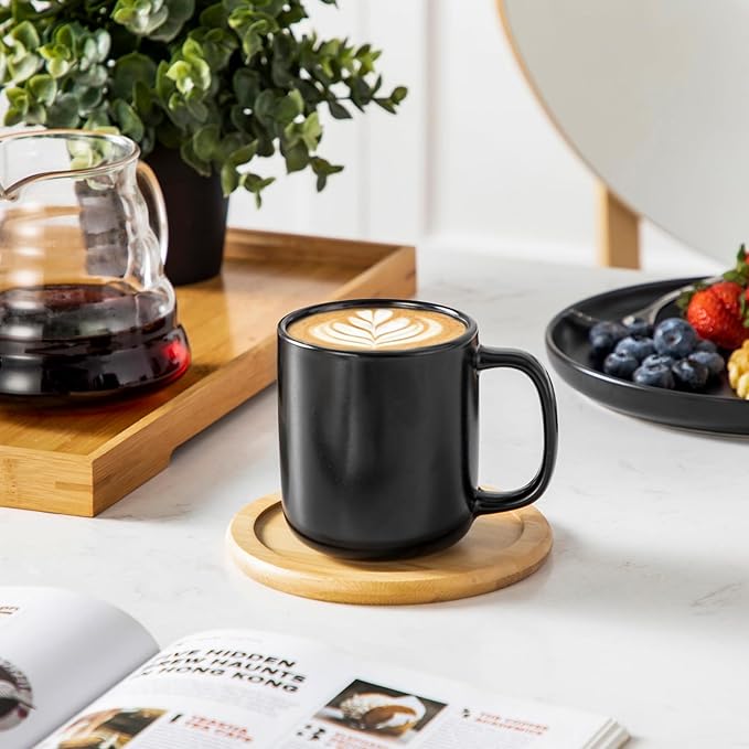 vancasso Stoneware Coffee Mugs Set, 12 oz Ceramic Coffee Cups for Latte Hot Tea Cappuccino Cocoa Milk Cups Set of 6, Dishwasher & Microwave Safe, Matte Black