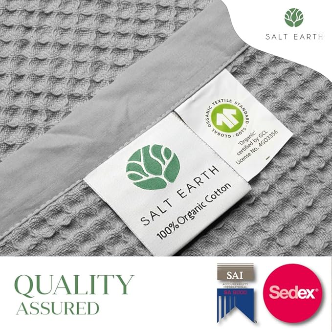 Salt Earth GOTS Certified 100% Organic Cotton Throw Blanket, 90" X 90" Waffle Blankets & Throws for Bed, Throw Blanket for Couch,Modern and Cozy Blanket,All Seasons, Comfy Soft Blanket(Scottish Grey)
