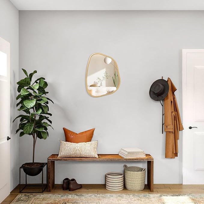 Irregular Asymmetrical Mirror Wall Mounted, Unique Vanity Mirror, Shaped Dressing Mirror Decorative for Living Room, Bathroom, Bedroom, Entryway Wall Decor Gold 16"x12"