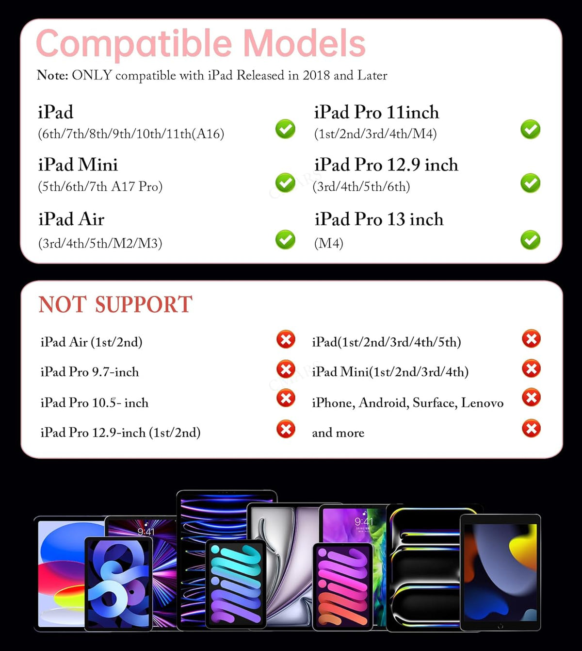 CMARS 2018-2025, 20Mins 6th-10th/A16, 11/12.9"/13"/M4, 3/4/5/M2/M3, 5/6 Stylus Pen for iPad Fast Charge for Apple