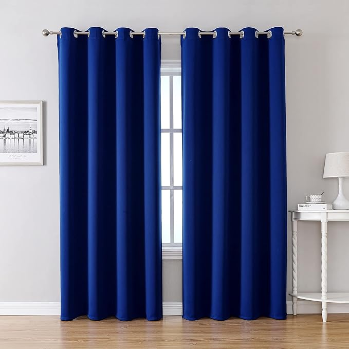 ChrisDowa Blackout Curtains 90 Inches Long 2 Panels Set for Living Room, Grommet Thermal Insulated Room Darkening Curtains for Bedroom (Royal Blue, 52 x 90 Inch)