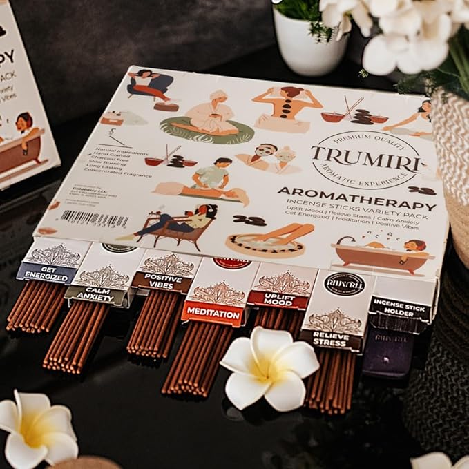 Aromatherapy Incense Sticks - Total 120 Insence-Sticks (20 Insense x 6 Inscents) - Inciensos Aromaticos para La Casa Aroma Incents for Positive Vibes Meditation Stress Relief + Incense Holder