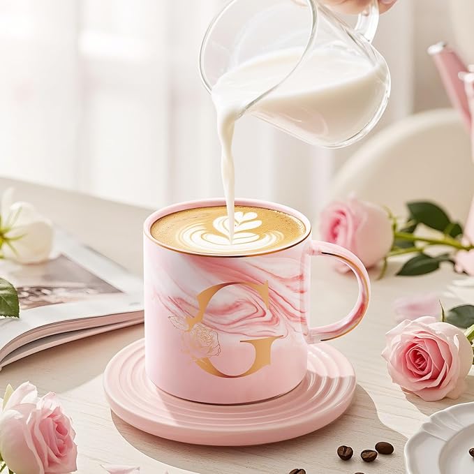Valentines Day Gifts for Her, Anniversary Birthday Galentines Gifts for Women Mom Grandma Friend Sister Wife Teacher Coworker, Personalized Initial Customized Gift Monogrammed A-Z Coffee Mug 12 OZ(G)