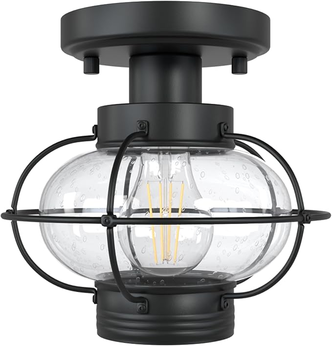 Porch Ceiling Light Fixture, Outdoor Flush Mount Ceiling Light with Glass Globe Shade, E26 Standard Base Industrial Farmhouse Lamp for Hallway Bedroom Balcony Porch Stairway