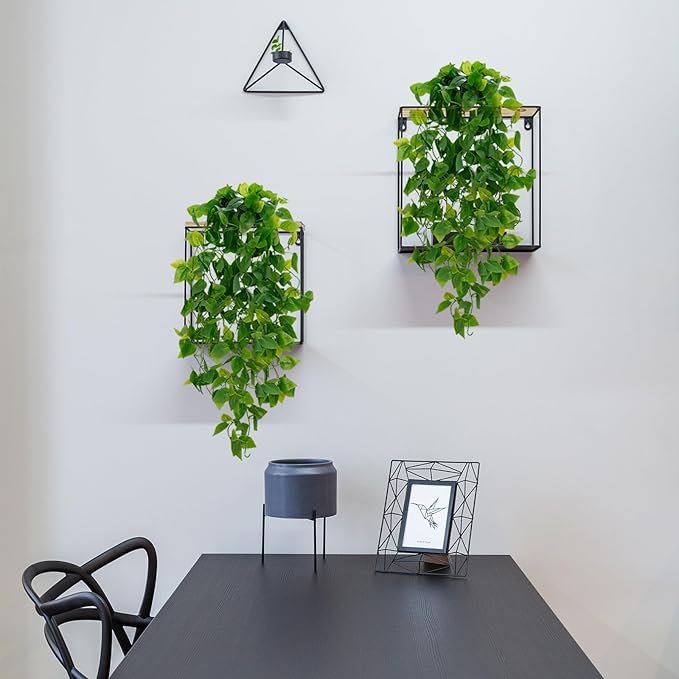BLEUM CADE Fake Hanging Plants, 2pcs Artificial Hanging Plant, Faux Pothos Vines Greenery for Wall Home Living Room Office Indoor Outdoor Decor (No Baskets)