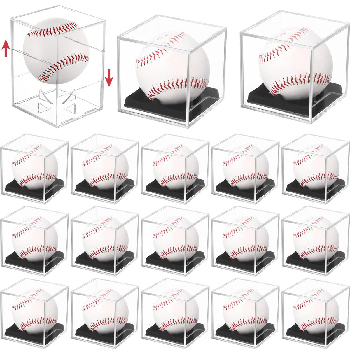 Kigley 18 Pack Baseball Display Cases Bulk, UV Protected Acrylic Boxes with Protective Foam Inserts, Clear Baseball Display Cases for Official Size Memorabilia Balls
