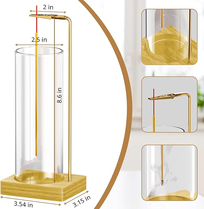 Incense Holder for Sticks, Insence-Stick Holder, Anti-Ash Flying No Mess Incense Burner, Incense Stick Holder with Glass Ash Catcher, for Yoga Spa Meditation Home Decor(2 Pack)