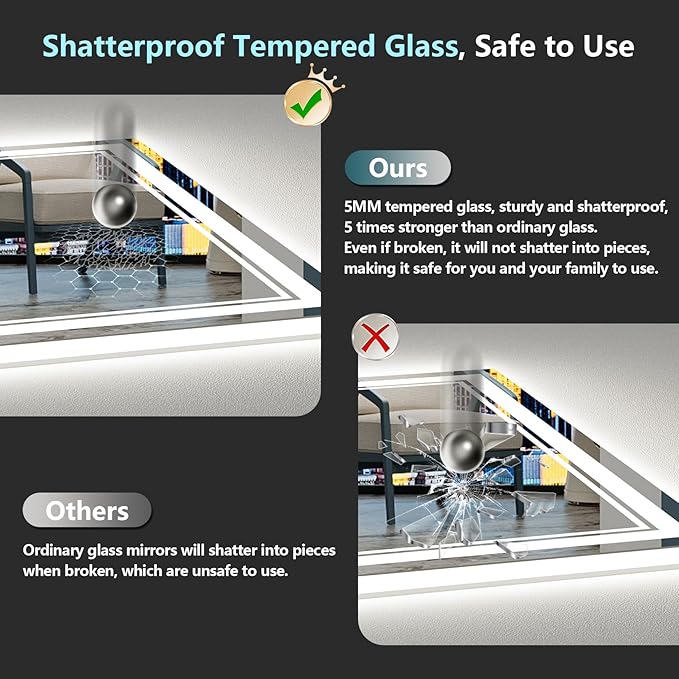 24x30 LED Bathroom Mirror with Lights, Backlit & Front Lit, Anti-Fog Lighted Vanity Mirror for Bathroom Wall, 3 Colors, Dimmable, Memory, HD Tempered Glass, Shatter-Proof, Horizontal/Vertical