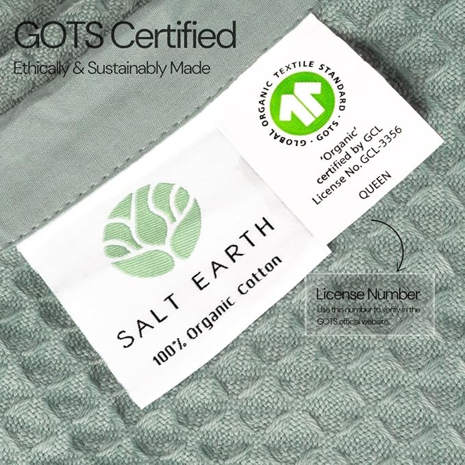 Salt Earth GOTS Certified 100% Organic Cotton Throw Blanket, 60" X 80" Blankets & Throws for Bed, Throw Blanket for Couch,Modern & Cozy Blanket, All Seasons Waffle Blanket, Soft Blanket (Silver Blue)