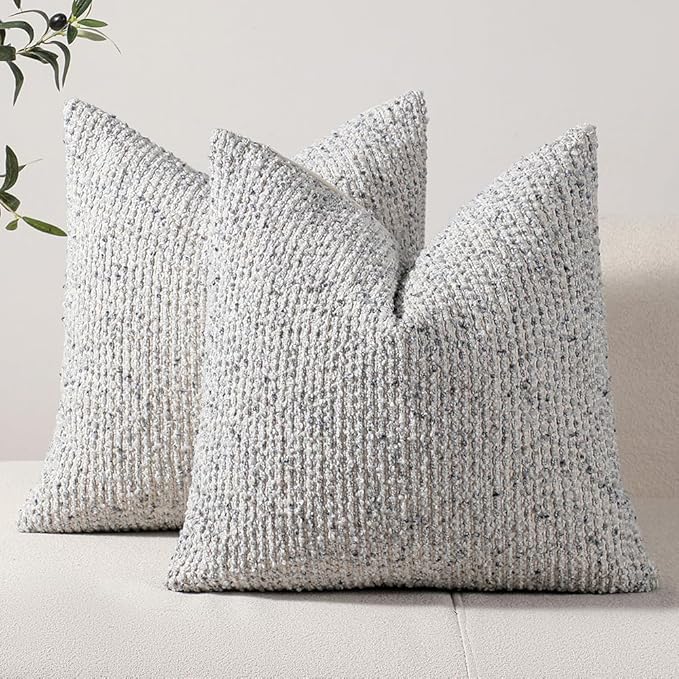 Striped Throw Pillow Covers 18x18 Set of 2 Blue Textured Boucle Chic Morden Boho Accent Farmhouse Square Decorative Couch Pillow Covers for Home Decor Bed Sofa Living Room