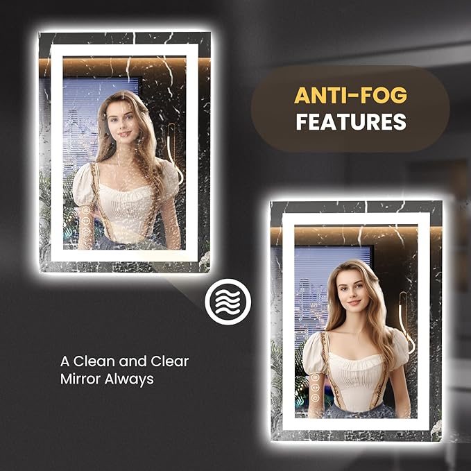 LOAAO 20"x28" LED Mirror for Bathroom, Lighted Bathroom Mirror with Lights, Anti-Fog, Dimmable, Memory Function, Easy to Install, Clear Reflection
