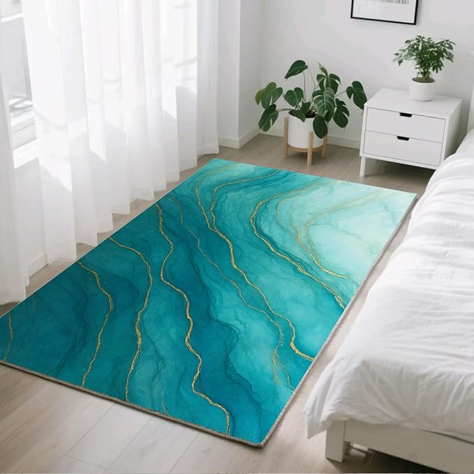Luxury Marble Rug - 3x6 Runner Rug, Abstract MarbleAbstract Modern Bedside Rugs, Washable & Non Slip Carpet Home Decor