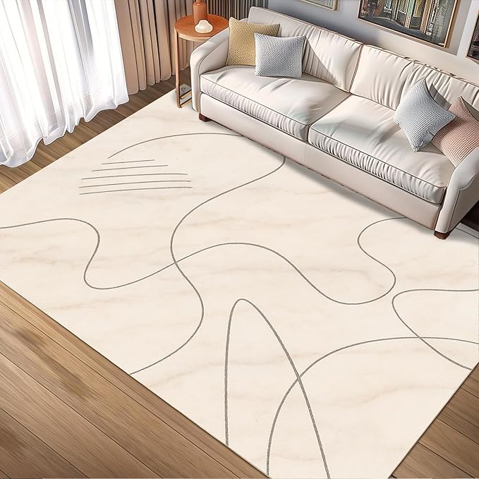 Modern Marble Rug - 5x6 Area Rug, Abstract Line Marble Area Rugs, Minimalist Geometry Carpet, Washable & Non Slip & Soft Rugs Home Decor