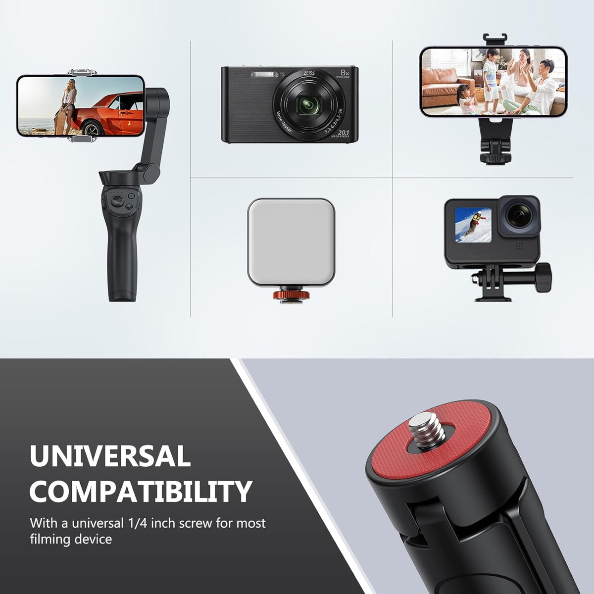 VRIG TP05 1/4" Extendable Mini Camera Tripod with Screw, Portable Desktop Tripod Selfie Stick Handle Grip Handheld