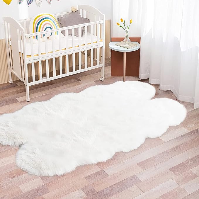 Latepis Sheepskin Rug 4X6 White Faux Fur Rug for Bedroom Bedside Fluffy Rugs for Living Room Fuzzy Plush Soft Rugs Luxury Home Decor