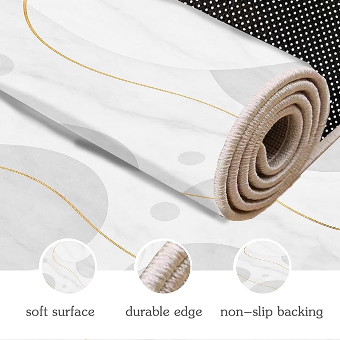 Minimalist Marble Rug - 3x6 Runner Rug, Abstract MarbleModern Luxury Bedside Rugs, Washable & Non Slip Carpet Home Decor