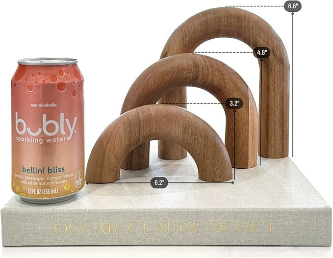 Wooden Arch Decor Set of 3 - Shelf Decor Aesthetic for Coffee Tables, Bookshelves, & Entryways - Acacia Wood Japandi Home Decor Accents - Modern Decorative Objects