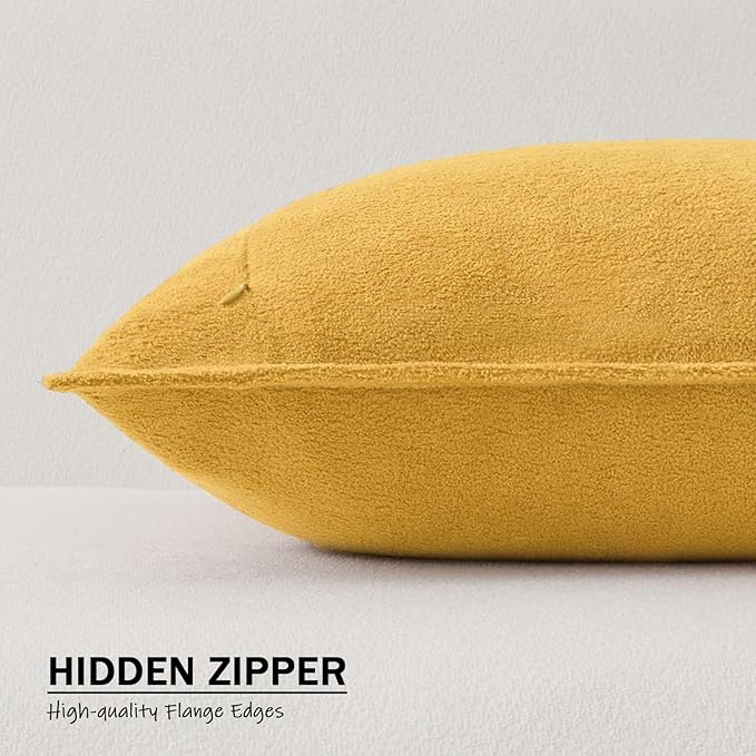 Kevin Textile Waterproof Decorative Pillow Covers Yellow 18x18 Inch Pack of 2 Soft Boucle Textured Throw Pillowcases Elegant Accent Pillows for Couch Sofa Chair Bed Home Decor Indoor Outdoor