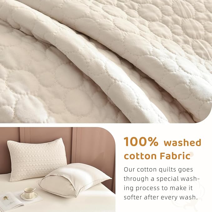 Sanracie Oversized King Quilt Bedding 128"x120",Wheat Colored 100% Cotton Cal King Quilt Bedspread Set 3Pcs Circular Quilting Super King Bedspread Coverlet Sets for All Season Lightweight Soft