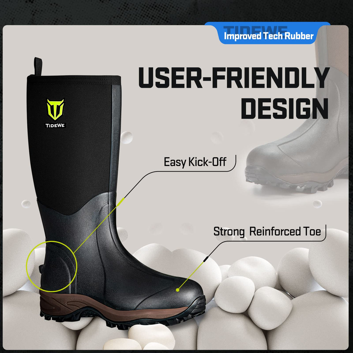 TIDEWE Rubber Neoprene Boots Men And Women, Waterproof Sturdy 6mm Neoprene Boot, Rain Boot Hunting Boot Arctic Outdoor Boot Men Size 6 Black