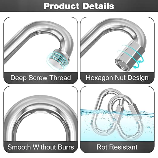 M6-50 Pack 2.3” Quick Links Chain Connectors, 1/4″ Galvanized Chain Locking Hooks, 620LBS Heavy Duty Thread Quick Link Clips, Twist Oval Keychain D Shape for Swing, Backpack, Key Ring
