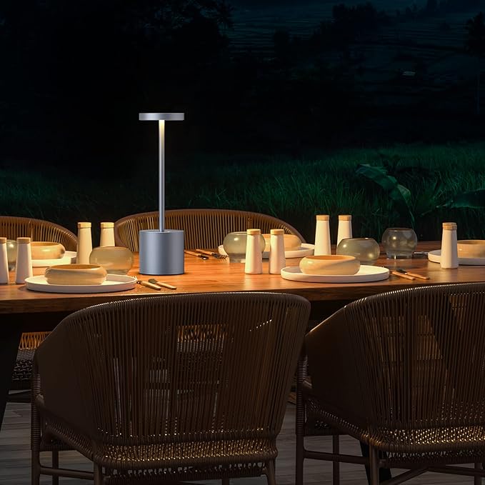 SAKRINGT 2 Pack Cordless Table Lamp Rechargeable,5000mAh Battery Operated Portable LED Table Light,Dimming Desk Lamp for Patio/Restaurant/Outdoor (Grey)