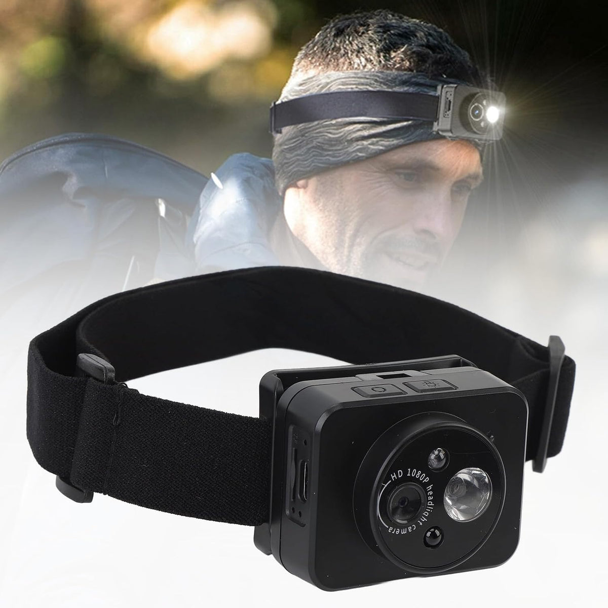 ciciglow 1080P 128GB Head Mounted Action Camera, Adjustable Angle Small Head Mounted Sports Camera, LED Headlamp