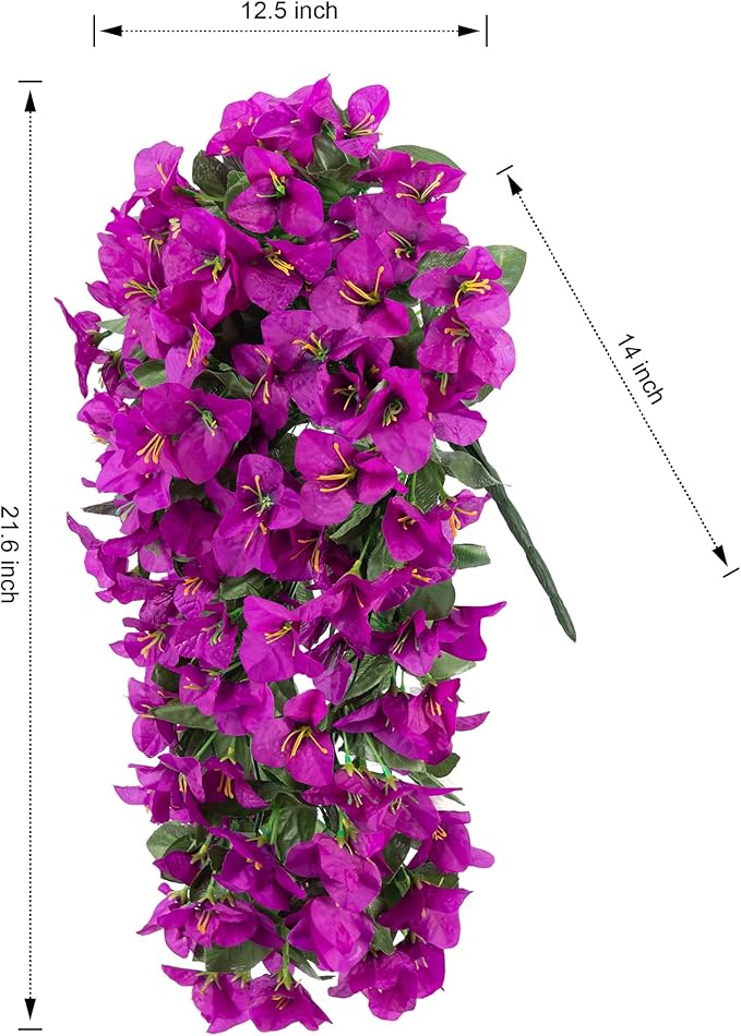 Faux Bougainvillea Artificial Flowers Plants for Outdoors Outside Decoration, 2 pcs Purple Fake Flowers UV Resistant Look Real Silk Long Trailing Vines for Front Door Porch Planter Urn Patio Garden